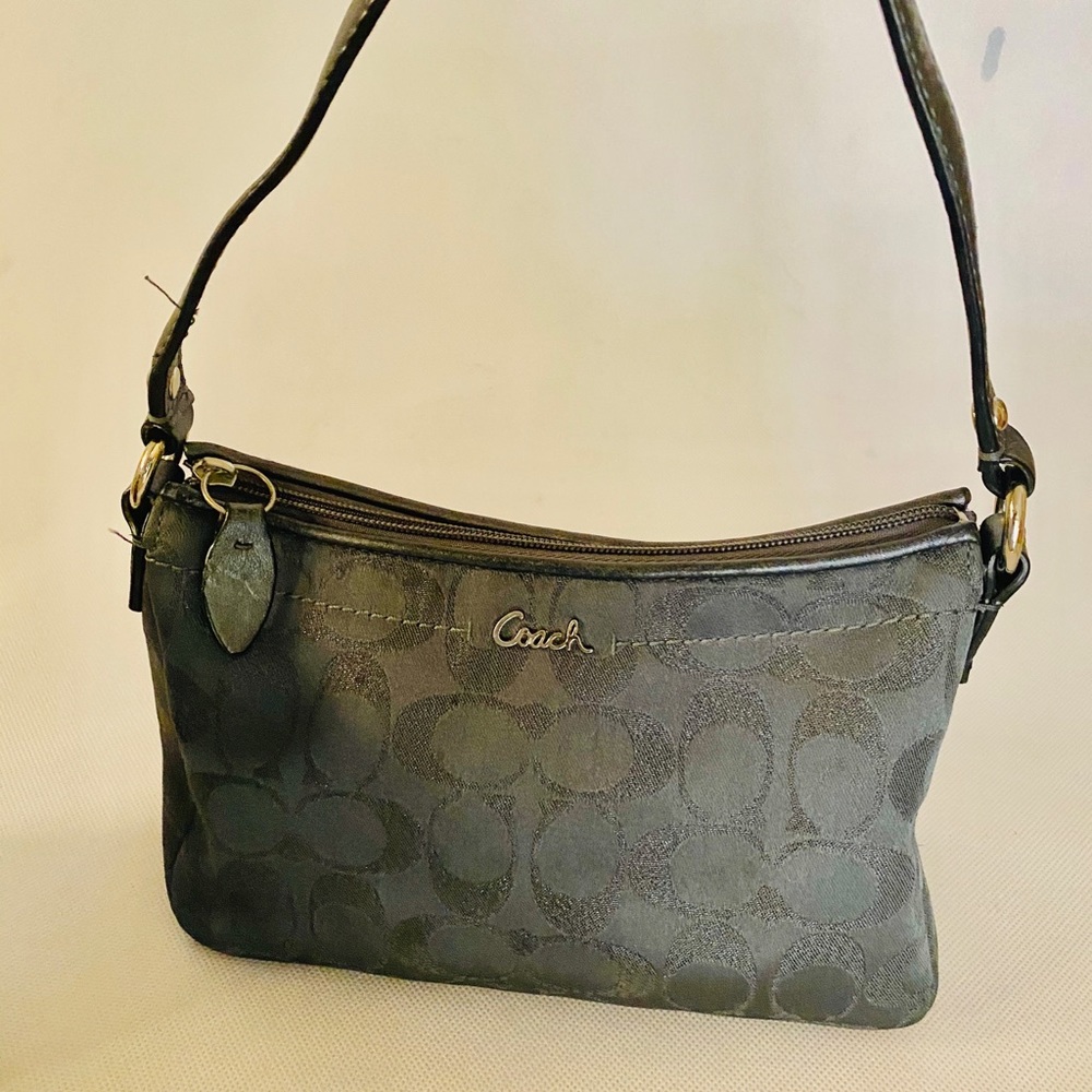 Black tone on tone signature Coach mini handbag